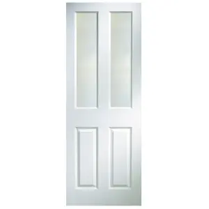 4 panel Frosted Glazed White Woodgrain effect Internal Door, (H)1981mm (W)838mm (T)35mm