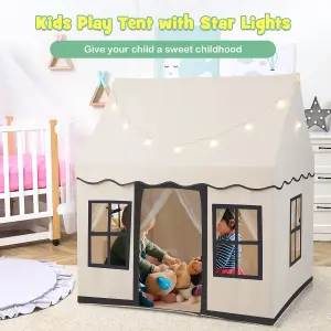 Costway Kids Play Tent Indoor Kids Playhouse with Star Lights Toddler Castle Play Tent