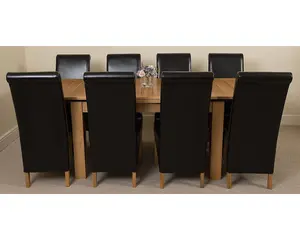 Richmond 140cm - 220cm Oak Extending Dining Table and 8 Chairs Dining Set with Montana Black Leather Chairs