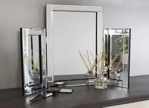 Modern Tri-Fold Glass Mirror - Stylish Folding Dressing Table Mirror for Home, Bedroom, Bevelled, Vanity Mirror