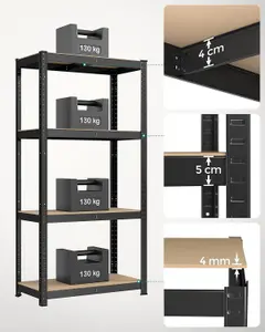 SONGMICS 4-Tier Shelving Unit, Steel Shelving Unit for Storage, Boltless Assembly, for Garage, Shed, Black