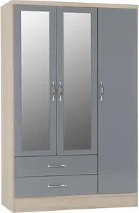 Cascio 3 Door Wardrobe Zipcode Design Finish: Grey Gloss/Light Oak Effect Veneer