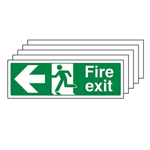 5x FIRE EXIT Safety Sign Arrow Left Glow in the Dark Plastic 300x100mm