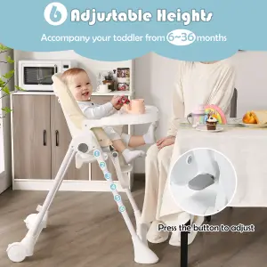 Costway Adjustable Baby High Chair Foldable Reclining Infant Highchair Removable Trays