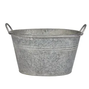 Vintage Style Grey Garden Planter Galvanised Trough Bucket Flower Pot with Handles Outdoor Garden Planter