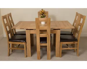 Richmond 90cm - 150cm Square Oak Extending Dining Table and 6 Chairs Dining Set with Yale Chairs