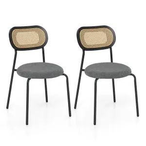 Costway Dining Chairs Set of 2 Upholstered Kitchen Chairs with Imitated Rattan Backrest