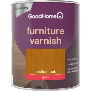 GoodHome Medium Oak Gloss Multi-surface Furniture Wood varnish, 750ml