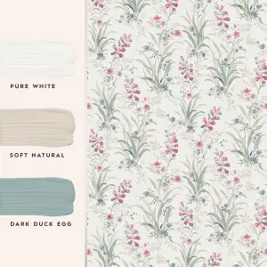 Laura Ashley White, Pink & Duck Egg Mosedale Posy Smooth Wallpaper