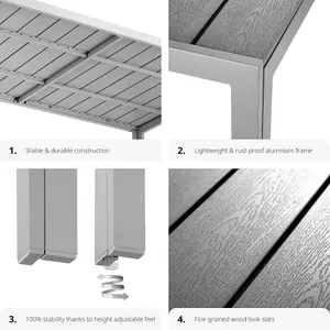 Garden Furniture Table Bianca - aluminium, wood look, 150 x 90 x 74.5 cm - silver/gray