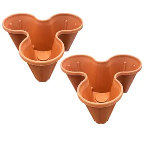 6 x Tri-Pot Stacking Strawberry Terracotta Flower Herbs Vegetable Plant Pots For Home & Garden