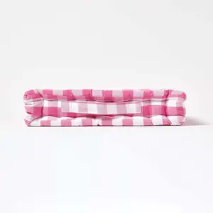 Homescapes Pink Block Check Cotton Gingham Floor Cushion, 50 x 50 cm