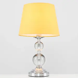 ValueLights Gatto Modern Polished Chrome and Acrylic Ball Touch Table Lamp with Mustard Light Shade