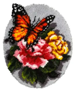 L/HK RUG FLRL B/FLY - Latch Hook Kit: Rug: Shaped: Floral Butterfly - Orchidea