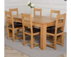 Dakota 182 x 92 cm Chunky Oak Large Dining Table and 6 Chairs Dining Set with Lincoln Chairs