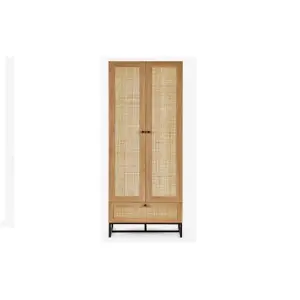 Premium Rattan Oak-Finish Wardrobe