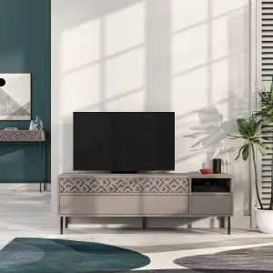 Decortie Heaton Modern Multimedia Unit with Storage TV Cabinet 60" Mocha Grey 145cm