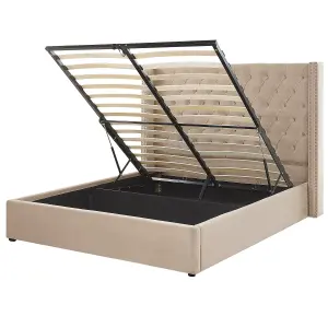 Velvet EU King Size Ottoman Bed Beige LUBBON