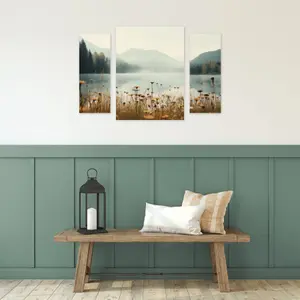 Arthouse Mountain Lake Earth Tones Mixed size Canvas art, Set of 3