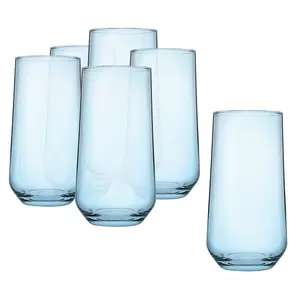 Queensway Home & Dining 470ml 6Pcs Light Blue Coloured Highball Tall Cocktails Juice Glasses