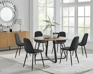 Furniturebox UK Santorini Brown Round Round Dining Table And 6 Black Corona Black Leg Chairs