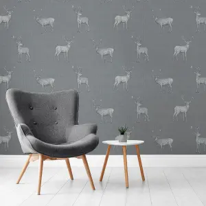 Arthouse Heritage Stag Grey/Silver Wallpaper