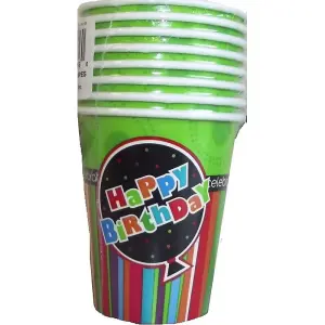 Unique Party Paper Striped Birthday Party Cup (Pack of 8) Multicoloured (One Size)