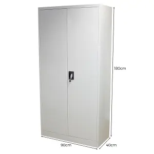 Powder Coated Steel Light Grey Office 2 Doors Filing Cabinet Flatpack Document File Lockable Storage 180cm