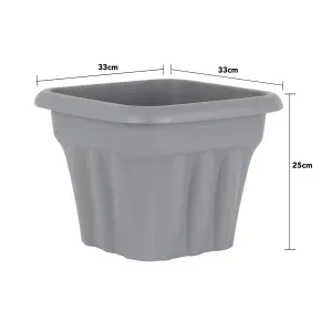 Wham 4x Vista Plastic Planter, Square Garden Plant Pot, Small Floor Pot (33cm, 16L, Pack of 4) Made in UK (Upcycle Grey)