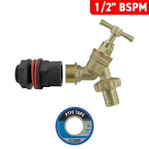 water butt/water storage tank outlet adaptor+brass bib tap +ptfe tape(requires a 21mm hole)