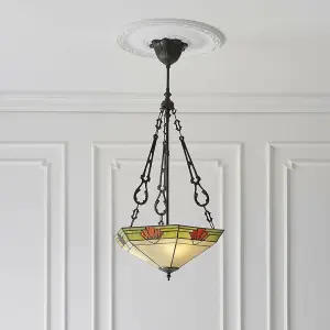 Tiffany Glass Hanging Ceiling Pendant Light Bronze & Art Deco Lamp Shade i00147