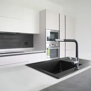 Liquida KAVL860BL 1.0 Bowl Composite Reversible Black Kitchen Sink And Waste Kit