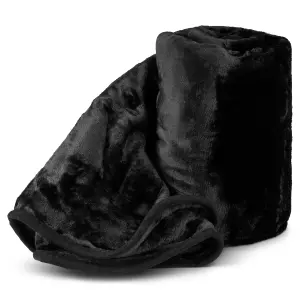 Hibernate Collection Soft Faux Mink Throw Thick Luxury Blanket - Double Midnight Black