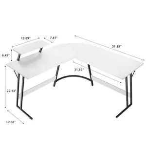 L-Shaped Metal Base Computer Desk White/Black / 74 H x 130 W x 130 D