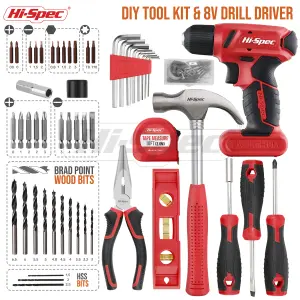 Red Cordless Drill Driver Set 8V Electric Screwdriver-With Battery-58 Pcs Kit