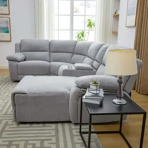 Dublin 4 Seater Fabric Corner Recliner Sofa Light Grey