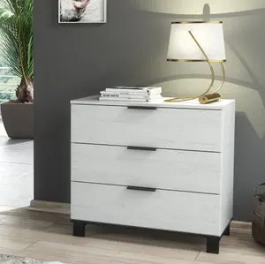 Furneo Modern White 3 Drawer Chest of Drawers Cabinet Storage Pine Effect Cozy 03