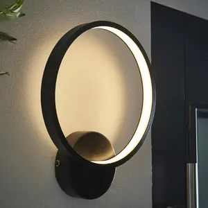 Textured Black Circular Outdoor Wall Light Integrated Warm White LED Tape Module