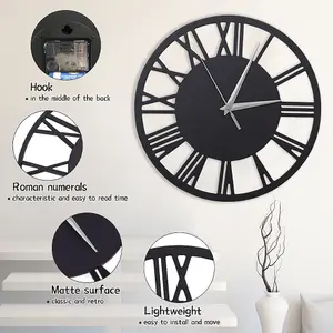 Grey Large Wall Clocks Roman Numeral Kitchen Battery Operated for Home 300mm