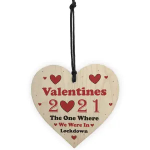 Red Ocean Valentines Day In Lockdown Novelty Wood Heart Gift For Boyfriend Girlfriend Husband Wife 2021