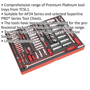 Comprehensive 91pc Square Drive Socket Set with Tool Tray for Professionals