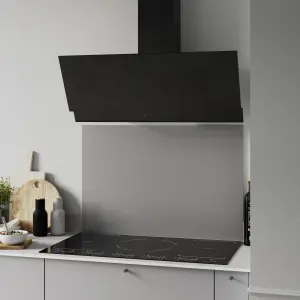 GoodHome AirSensor GHAG90ASBL Black steel & glass Angled Cooker hood (W)89.8cm - Gloss black