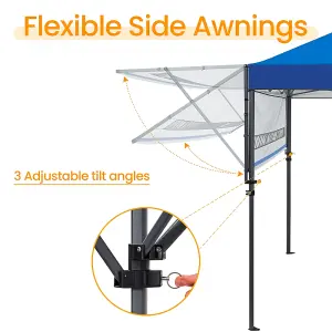 Yaheetech 3mx5m Blue Fabric Pop Up Canopy Tent w/ Side Awnings