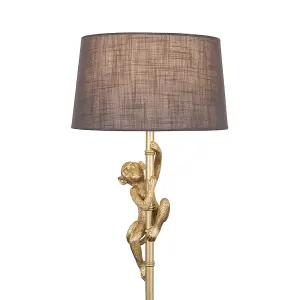 ValueLights Modern Gold Hanging Monkey Design Floor Lamp With Grey Tapered Shade - Includes 6w LED Bulb 3000K Warm White