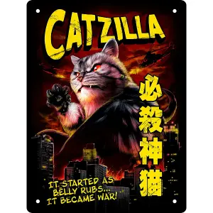 Horror Cats Catzilla Tin Plaque Multicoloured (20cm x 15cm)