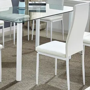 Dining Table Set of 6 Glass Table With 6 Chairs Kitchen Dining Table with 6 white Leather Chairs Furniture Kosy Koala