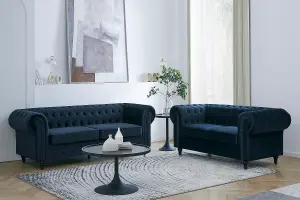 Chesterfield Velvet Fabric 3 Seater Sofa, Midnight Blue