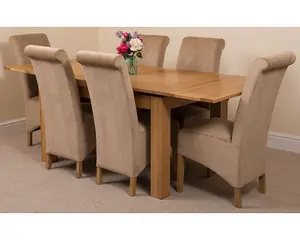 Richmond 140cm - 220cm Oak Extending Dining Table and 6 Chairs Dining Set with Montana Beige Fabric Chairs