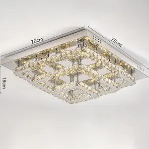 3 Square Layered Large Size Glamourous Crystal Chandeliers LED Ceiling Light 70cm Dimmable