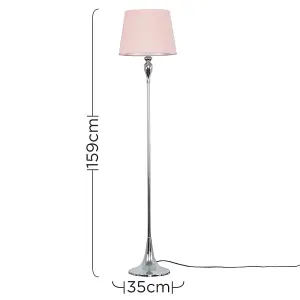 ValueLights Faulkner Modern Polished Chrome Spindle Design Floor Lamp with Pink Tapered Shade - Includes 10w LED GLS Bulb 3000K